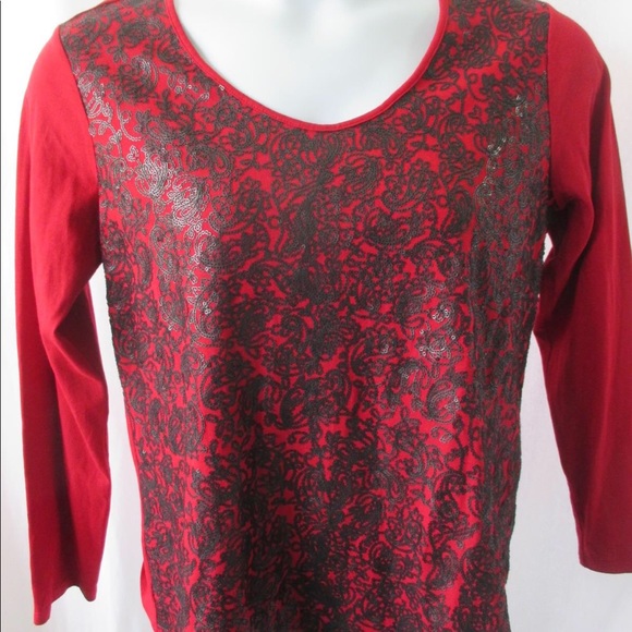 Coldwater Creek Tops - CWC Top Red Black Sequins XL 1X Paisley Floral